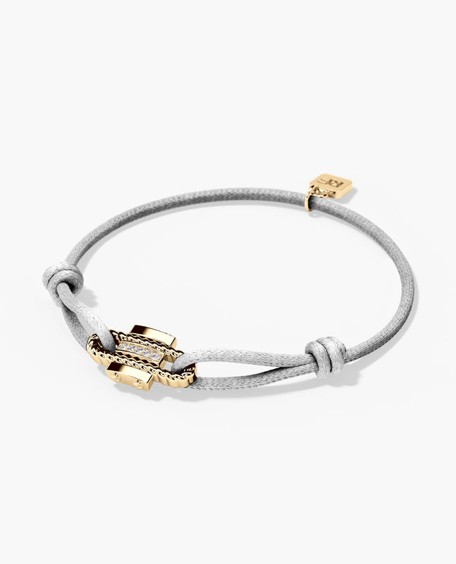 Ready to Ship - ROPES Cord Bracelet with 14k Yelow Gold Charm & 0.05ct Diamonds