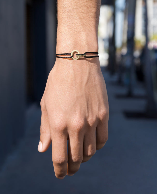 Diamond & Gold Black String Bracelet