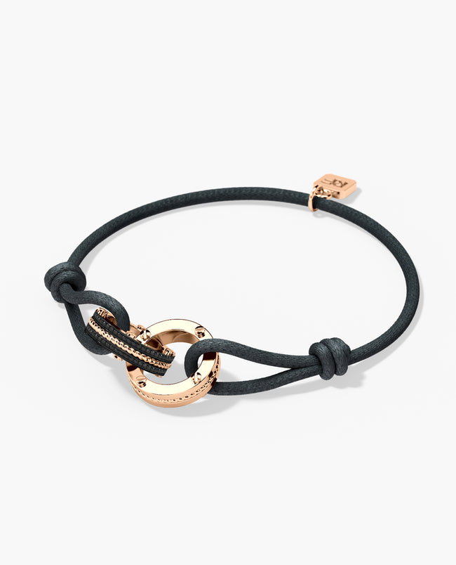 Ropes Cord Bracelet with Gold Charm & 0.20ct Black Diamonds 14K Yellow Gold / Black Diamonds