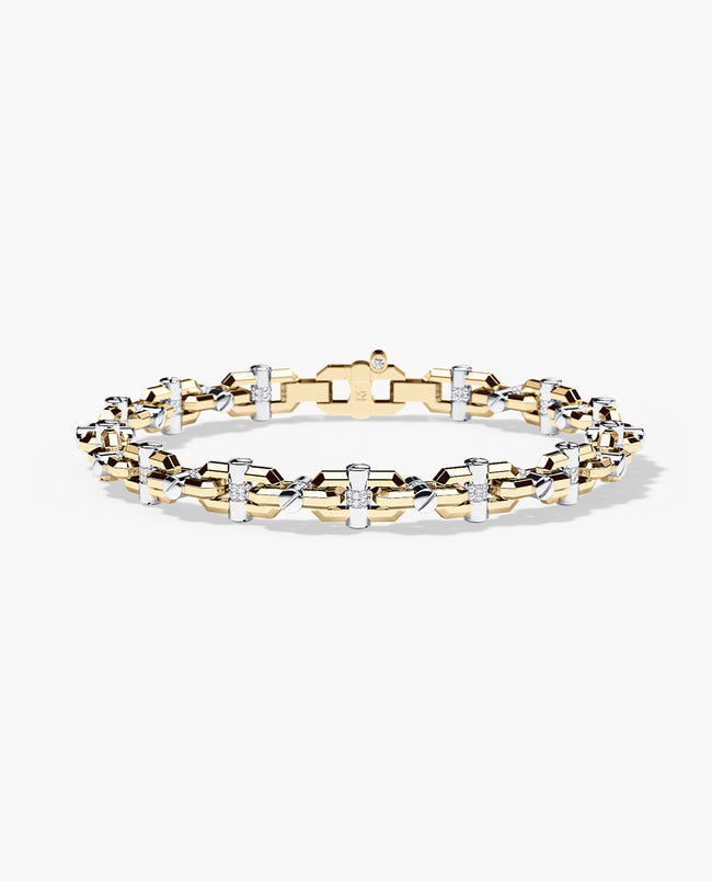 MOSS CHAIN Two-Tone Gold Link Bracelet with Diamonds