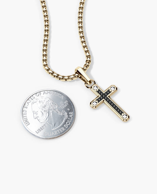 CROSS Pendant in Two-Tone Gold with Black Diamonds