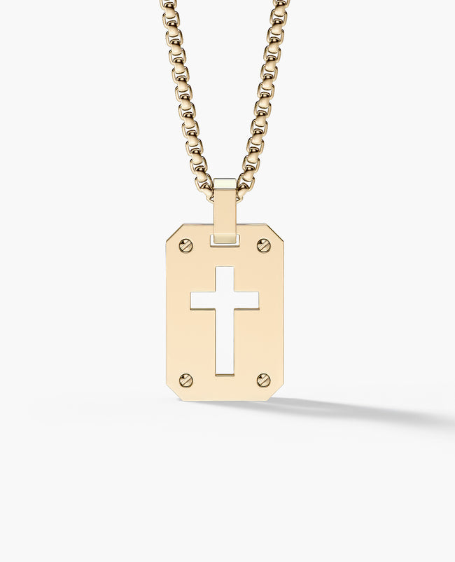 SHADOW CROSS Gold Dog Tag Pendant