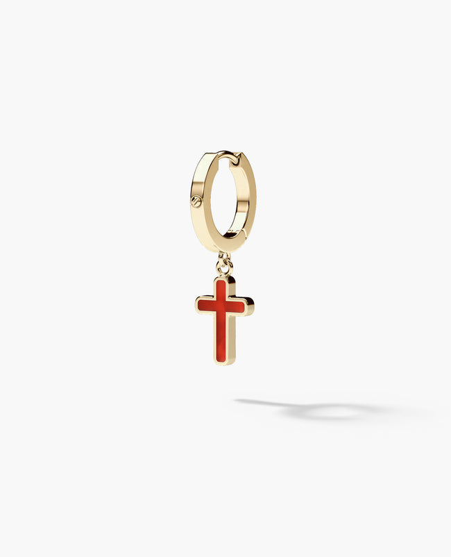 DANGLE CROSS Hoop Gold Earring with Carnelian