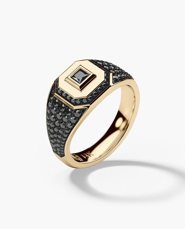 LA PAZ Gold Signet Ring with 0.85ct Black Diamonds