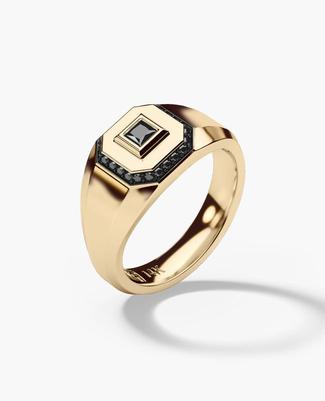 LA PAZ Gold Signet Ring with 0.20ct Black Diamonds