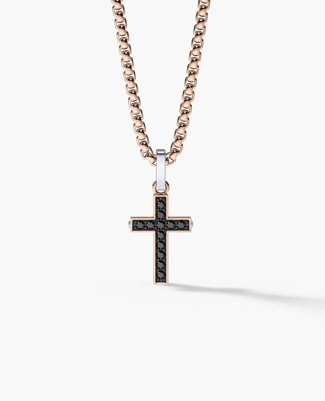 MINI CROSS Pendant in Two-Tone Gold with 0.25ct Black Diamonds