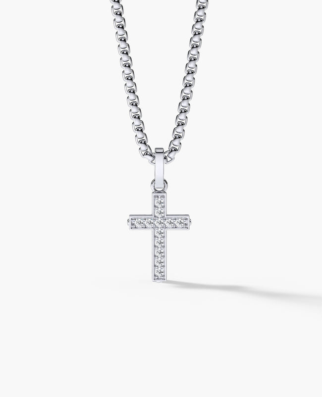 Ready to Ship - MINI CROSS Pendant in 18k White Gold with 0.25ct Diamonds