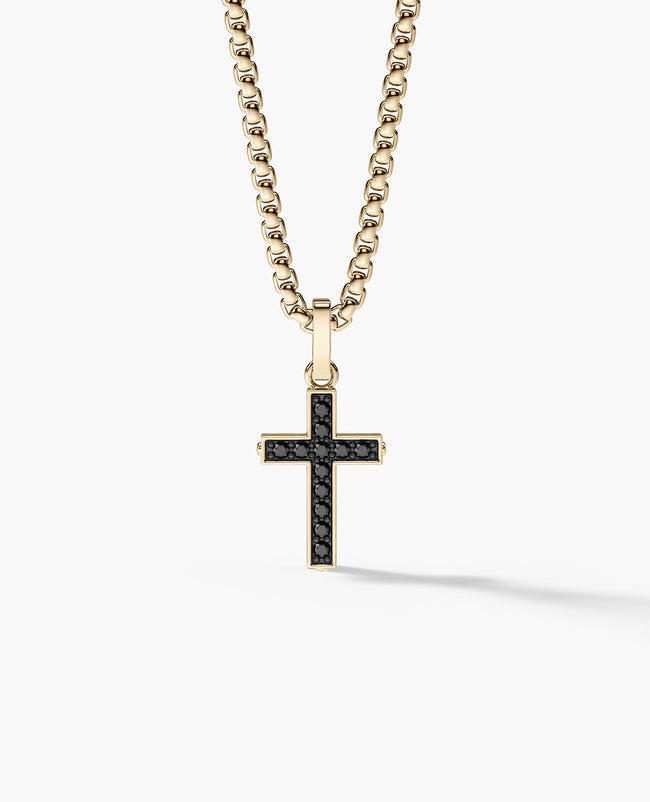 MINI CROSS Pendant in Gold with 0.25ct Black Diamonds