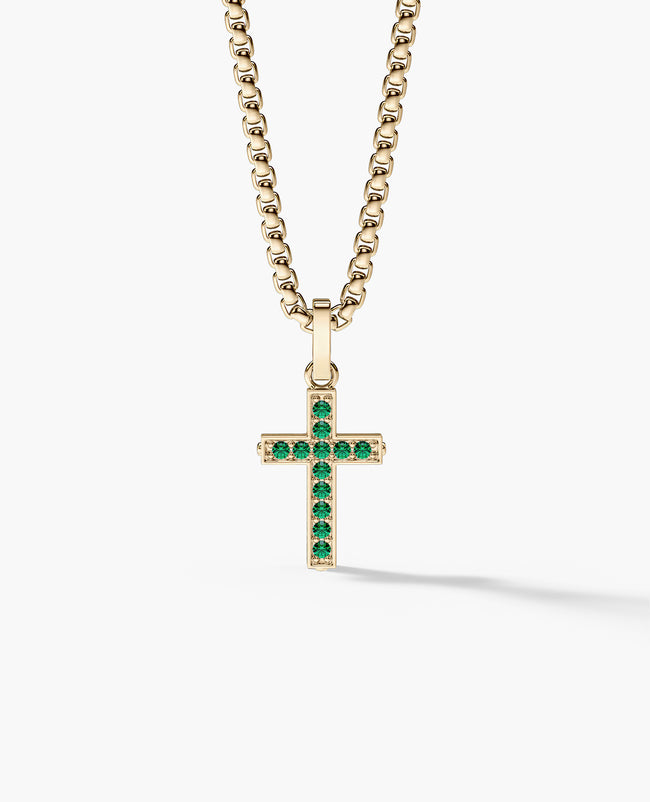 MINI CROSS Pendant in Gold with 0.25ct Emeralds