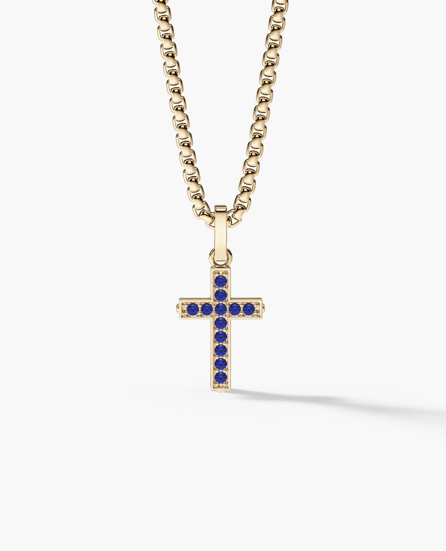 Ready to Ship - MINI CROSS Pendant in 14k Yellow Gold with 0.25ct Gemstones