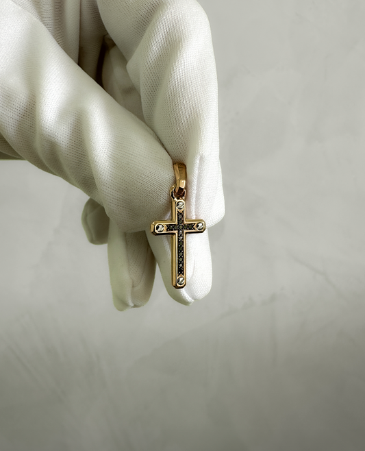 CROSS Pendant in Two-Tone Gold with Black Diamonds