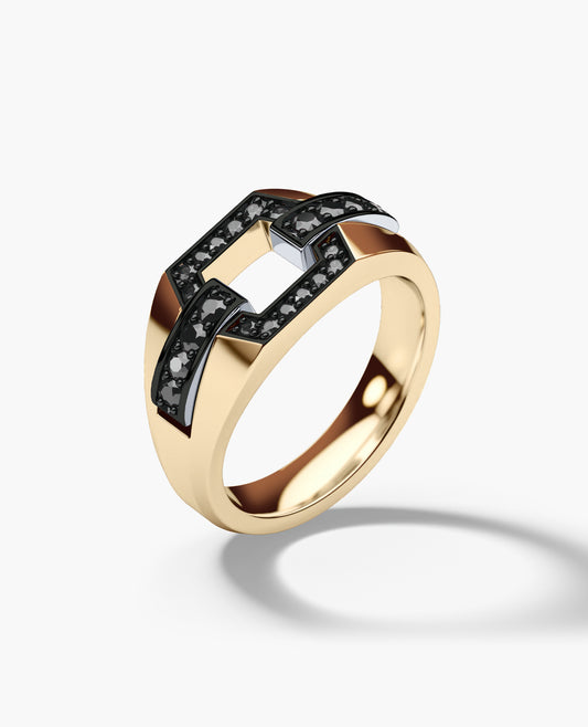 NORTHSTAR Gold Signet Ring with 0.30ct Black Diamonds