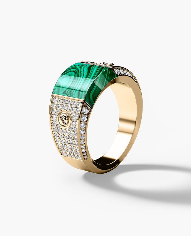 MONTANA Gold Signet Ring with 1.25ct Malachite and Diamonds