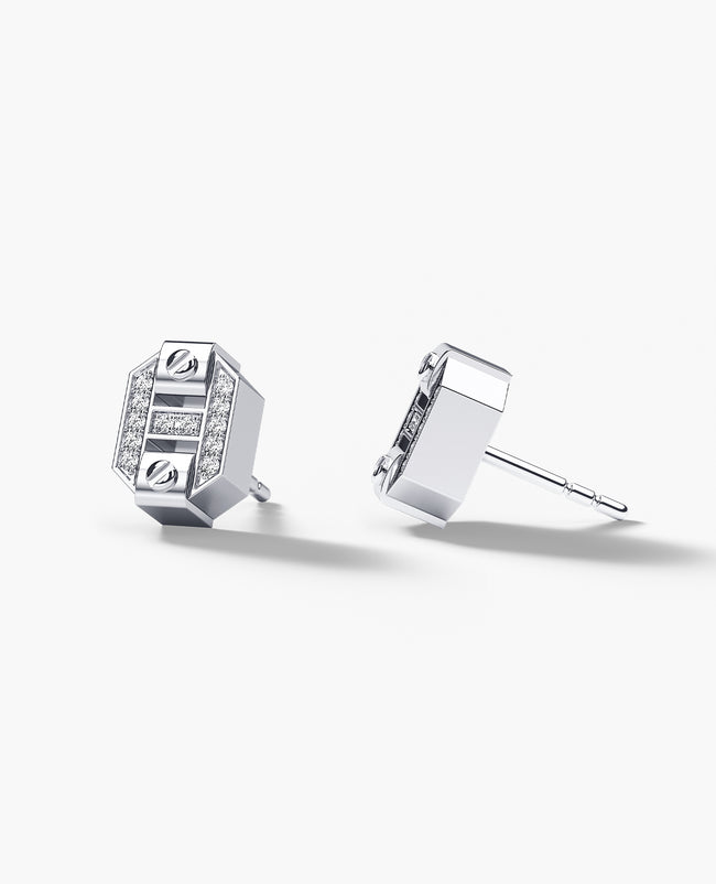 Ready to Ship - BRIGGS 14k White Gold Stud Earring with 0.08ct Diamonds