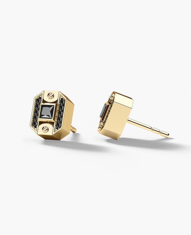 BRIGGS Gold Single Stud Earring with 0.18ct Black Diamonds