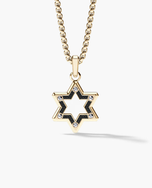 STAR OF DAVID Pendant in Two-Tone Gold with Black Diamonds