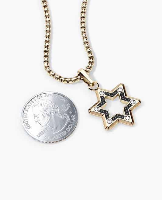 STAR OF DAVID Pendant in Two-Tone Gold with Black Diamonds