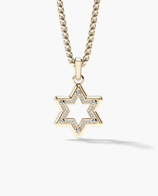 STAR OF DAVID Pendant in Two-Tone Gold with Diamonds