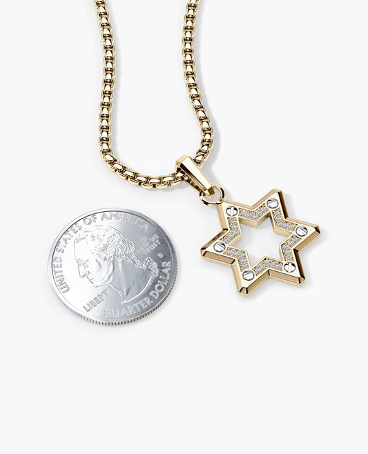 STAR OF DAVID Pendant in Two-Tone Gold with Diamonds