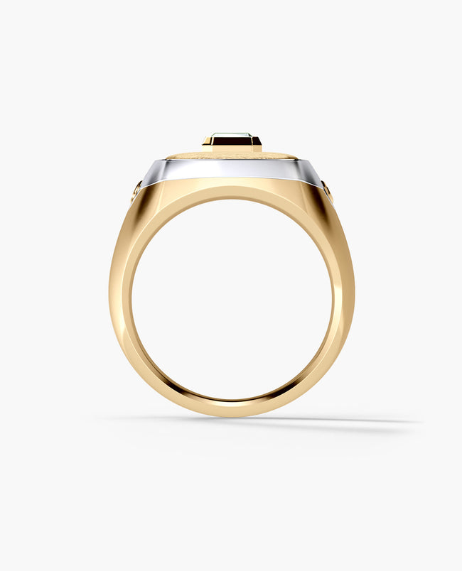 BETZ 14k Two Tone Gold Mens Unique Diamond Signet Ring — Rockford Collection